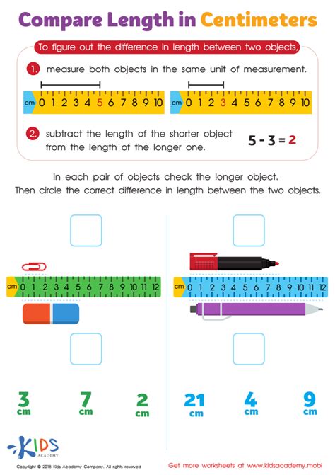 Compare Length In Centimeters Worksheet Free Printout For Children