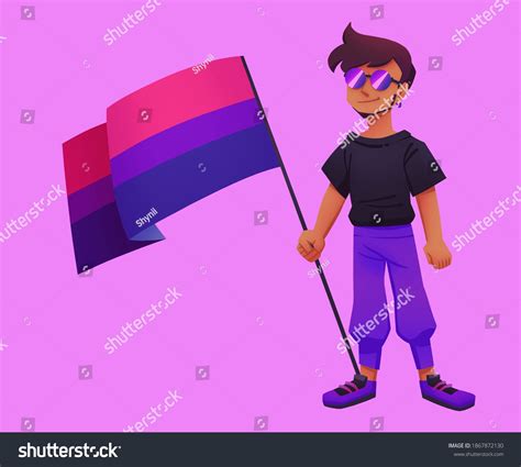 Bisexual Man Holding Bisexuality Pride Flag ภาพประกอบสต็อก 1867872130