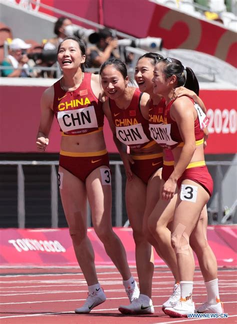highlights of women s 4x100m relay heats at tokyo 2020 olympic games xinhua english news cn