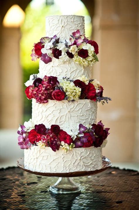 Floral Piped Buttercream Wedding Cake With Luster And Metallic Details