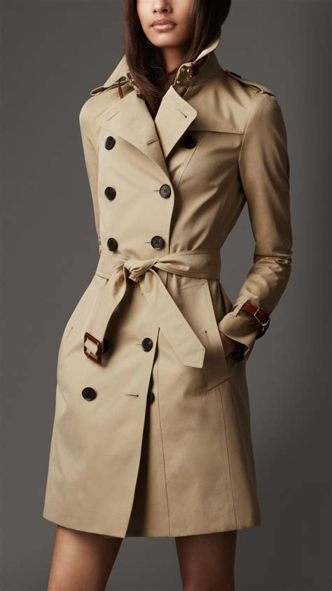 Burberry Long Leather Detail Gabardine Trench Coat In Honey Natural