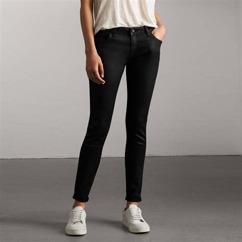 Skinny Fit Low Rise Wax Coated Jeans In Black Women Burberry United
