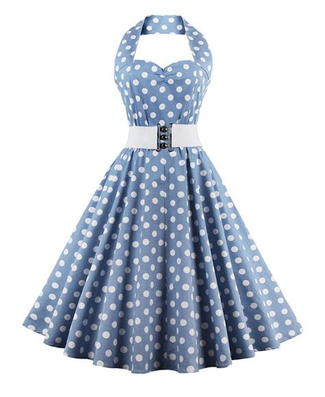 Zaful Womens 50s Vintage Polka Dots Halter Swing Dress Party Gown With