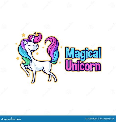 Cute Cartoon Unicorn Character Mascot Logo Stock Vector Illustration