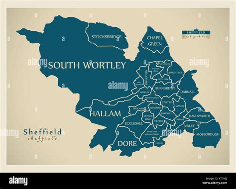 Modern City Map Sheffield With Labelled Wards Illustration Stock
