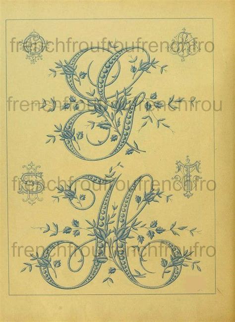 Antique French Rose Buds Embroidery Alphabet Letters Digital Etsy