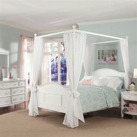 Emma Full 4 Post Bed With Tall Headboard In White Girls Bed Canopy