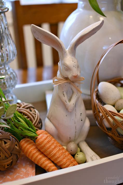 Uses pumpkins, pinecones and more! Simple Easter Vignette - A Wonderful Thought