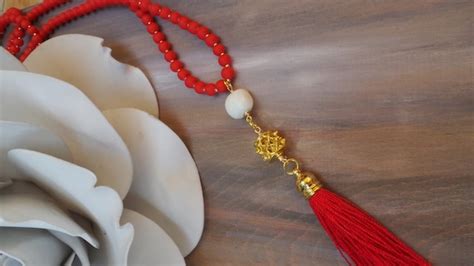 Long Beaded Red Tassel Necklace Red By Allaboutevecreations