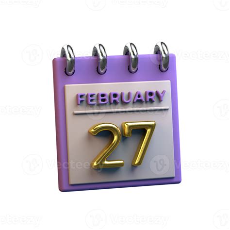 Free Monthly Calendar 27 February 3d Rendering 13368083 Png With