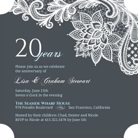 White Lace 20th Anniversary Invitation Anniversary Invitations