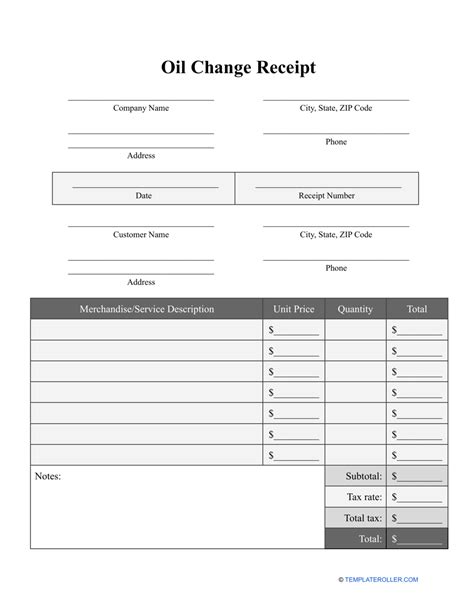 Oil Change Receipt Template Fill Out Sign Online And Download Pdf