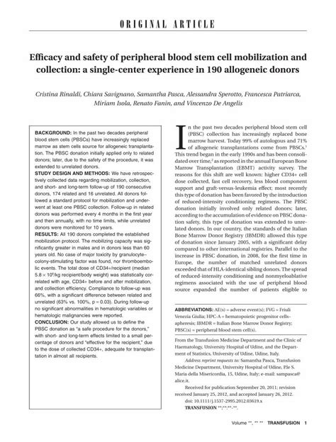 Pdf Efficacy And Safety Of Peripheral Blood Stem Cell Mobilization