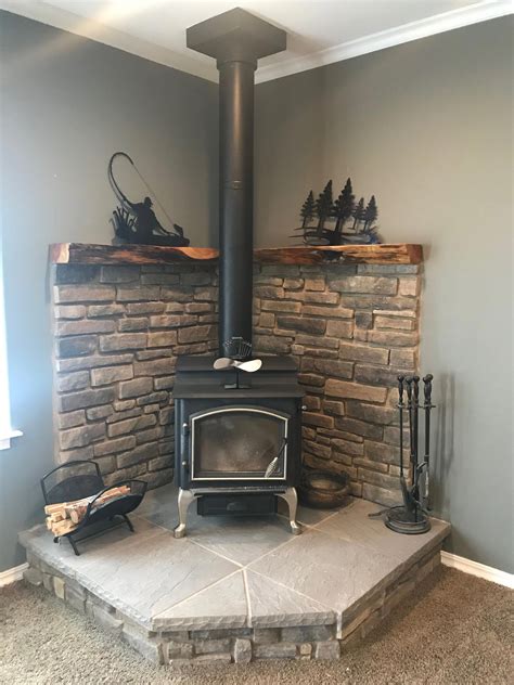 Corner Wood Stove Fireplace With Juniper Mantel Wood Stove Fireplace