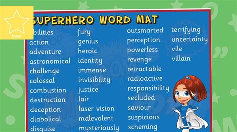 Superhero Word Mat A Great A4 Sized Word Mat For Ks2 For The Topic Of