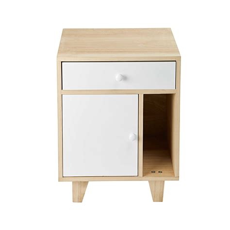 1-door 1 drawer bedside table in white paulownia Spring ...