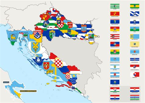 Flag Map Of 21 Counties In Croatia And 4 Counties In Bosniaandherzegovina