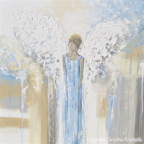 Original Abstract Angel Painting Guardian Angel Textured Blue White