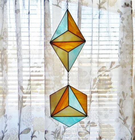 Geometric Stained Glass Suncatcher In Turquoise Brown And Stained Glass Geometric Suncatchers