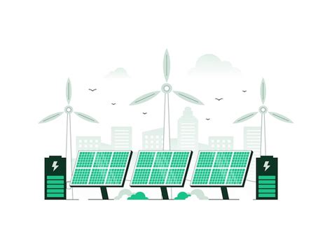Energia renovável e estação de energia elétrica renovável com painéis solares e turbinas eólicas