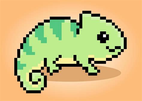 Pixel 8 Bit Chameleon Green Colored Animal Game Assets In Vector