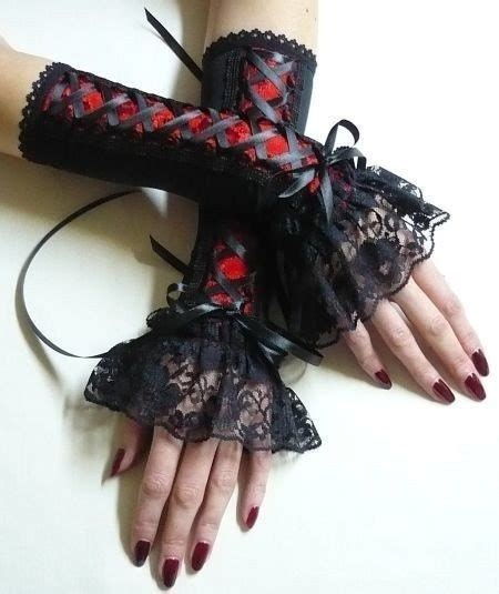 Gothic Gloves With Red Lace Armwarmers Goth Lolita By Estylissimo