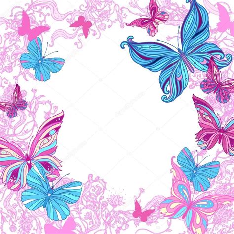 Butterflies On Pink And Blue Background With Space For Text