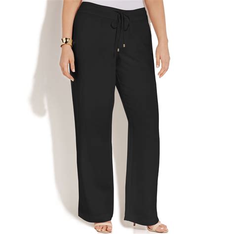 Calvin Klein Plus Size Linen Wideleg Drawstring Pants In Black Lyst