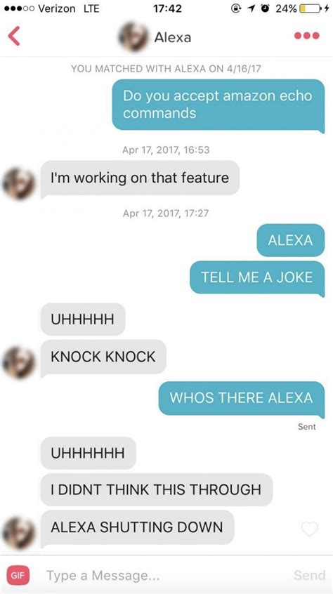 You're shooting yourself in the foot before you even start. 15 Tinder Conversations That Were Actually Funny