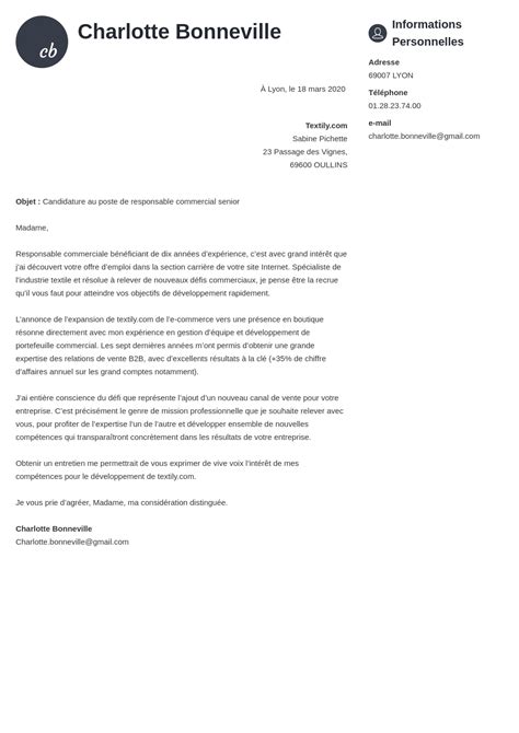 Lettre De Motivation Commerciale Exemple Tout Niveau