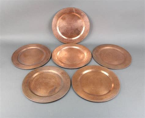 Vintage Hammered Copper 12 Round Charger Plates Set Of 6 Etsy