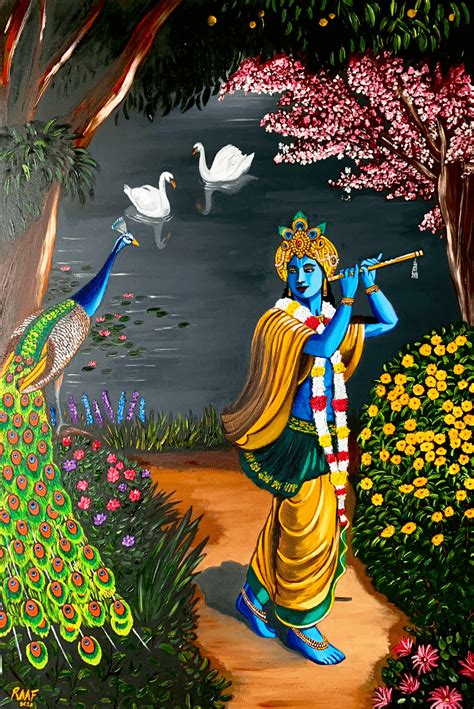 Krishna And Peacock Painting Raafs Paintings