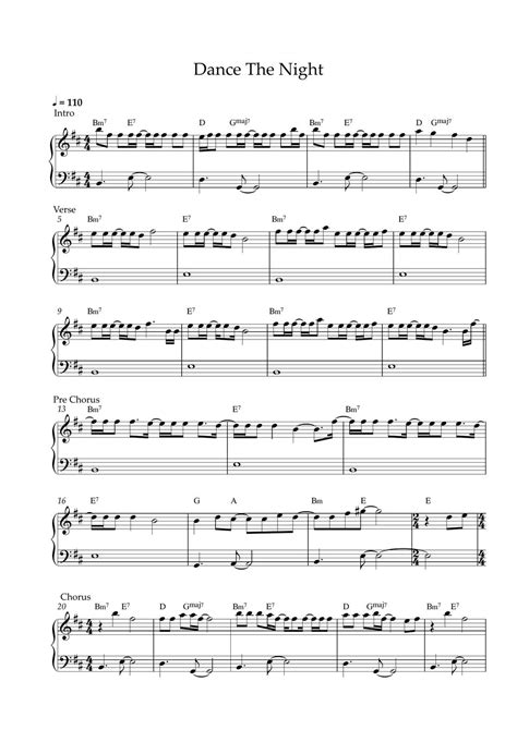 Dua Lipa Dance The Night EASY PIANO SHEET Partitura By Pianella Piano