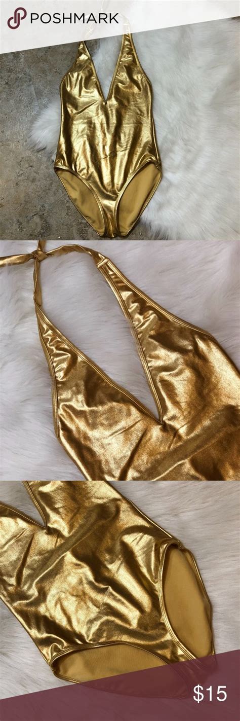 Old Navy Metallic Gold One Piece Halter Swimsuit S Swimsuits