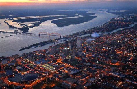 Aerial View Of Downtown Memphis And The Mississippi River Memphis