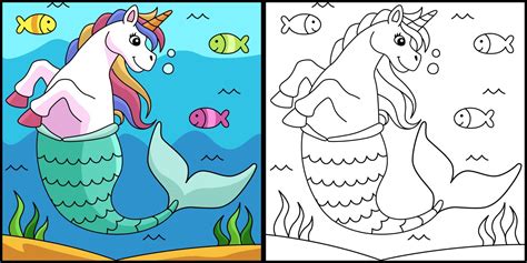 Unicorn Mermaid Coloring Page Colored Illustration Vector Art At Vecteezy