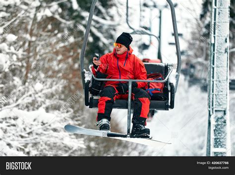 Skier Sitting Ski Lift Image And Photo Free Trial Bigstock