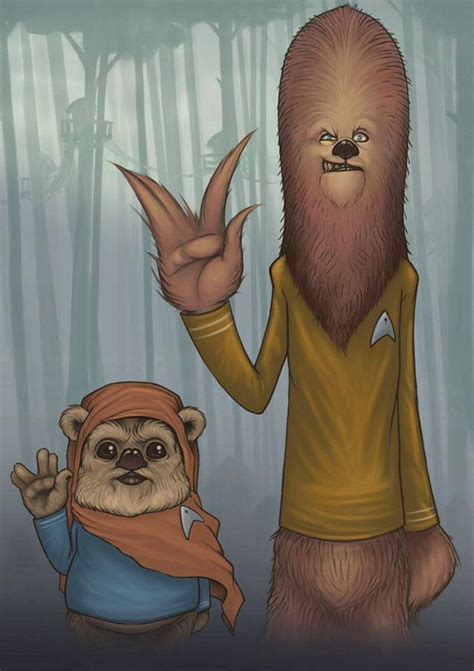 Trek Wars Ipad Illustration Of Chewbacca And An Ewok Wearing Star