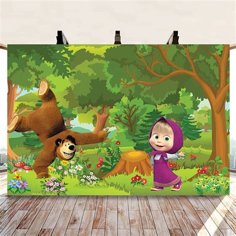 Buy Suangxi Happy Birthday Backdrop Banner Masha And The Bear Party Decorations Masha And The