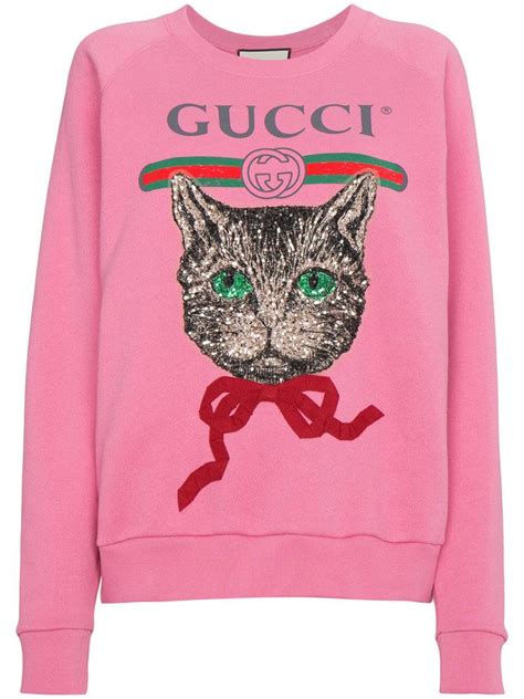 Gucci Cotton Cat Sweatshirt In Pink And Purple Pink Lyst