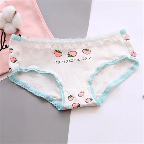 buy women fashion lace panties girls strawberry printing cotton briefs cute