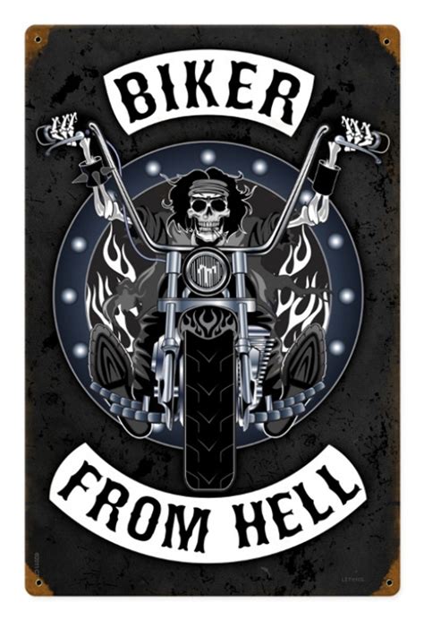 Retro Biker From Hell Metal Sign 12 X 18 Inches