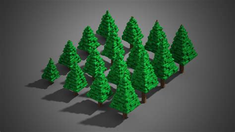Artstation Voxel Trees Spruce Evergreen Game Assets