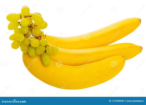 Bright Juicy Bananas And Green Grapes Beautiful Still Life Stock Photo