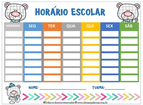 HorÁrio De Aulas Para Imprimir Periodic Table Map Stickers Abc