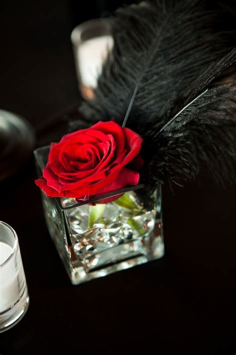 Love It Red Roses Centerpieces Feather Centerpieces Wedding