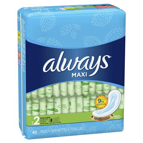 Always Maxi Size 2 Super Pads Without Wings Unscented 42 Count Pads