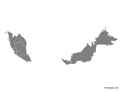 Grey Map Of Malaysia With States And Federal Territories Free Vector