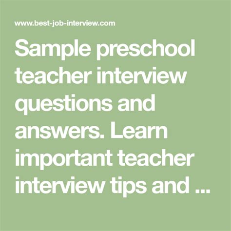 Preschool Teacher Interview Questions And Answers Teacher Interview