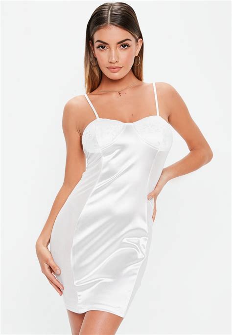 White Lace Cup Satin Bodycon Mini Dress Missguided